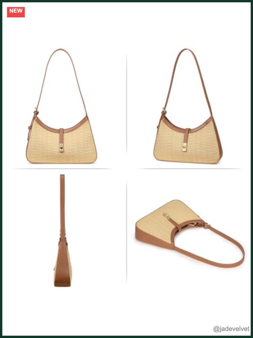 Straw Shoulder Bag Crescent Hobo Crossbody with Adjustable Strap - Picture 5 of 5